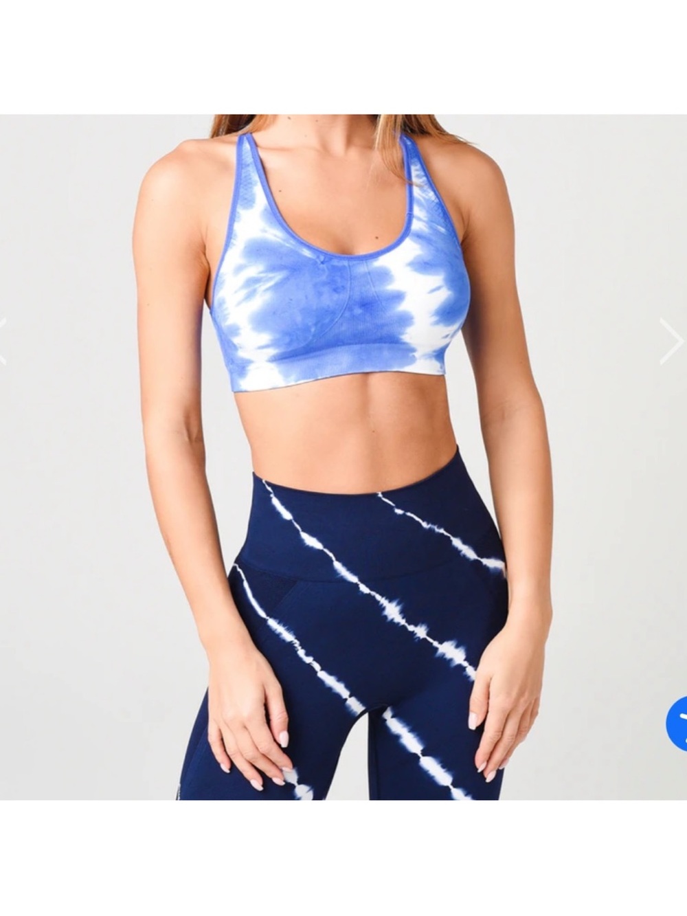 NWT Tory Burch Blue & White Tie-Dye Racerback Sports Bra — Padded Support - M